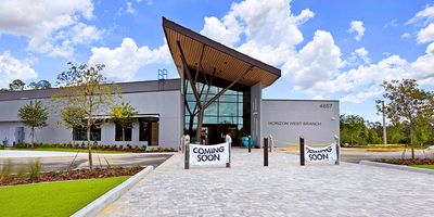 The exterior of the Horizon West library building.